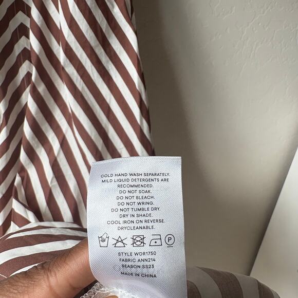 NEW Oroton Dress‎ Striped V-Neck Flutter Sleeve Midi Dress Brown White Size 8 - Picture 10 of 10